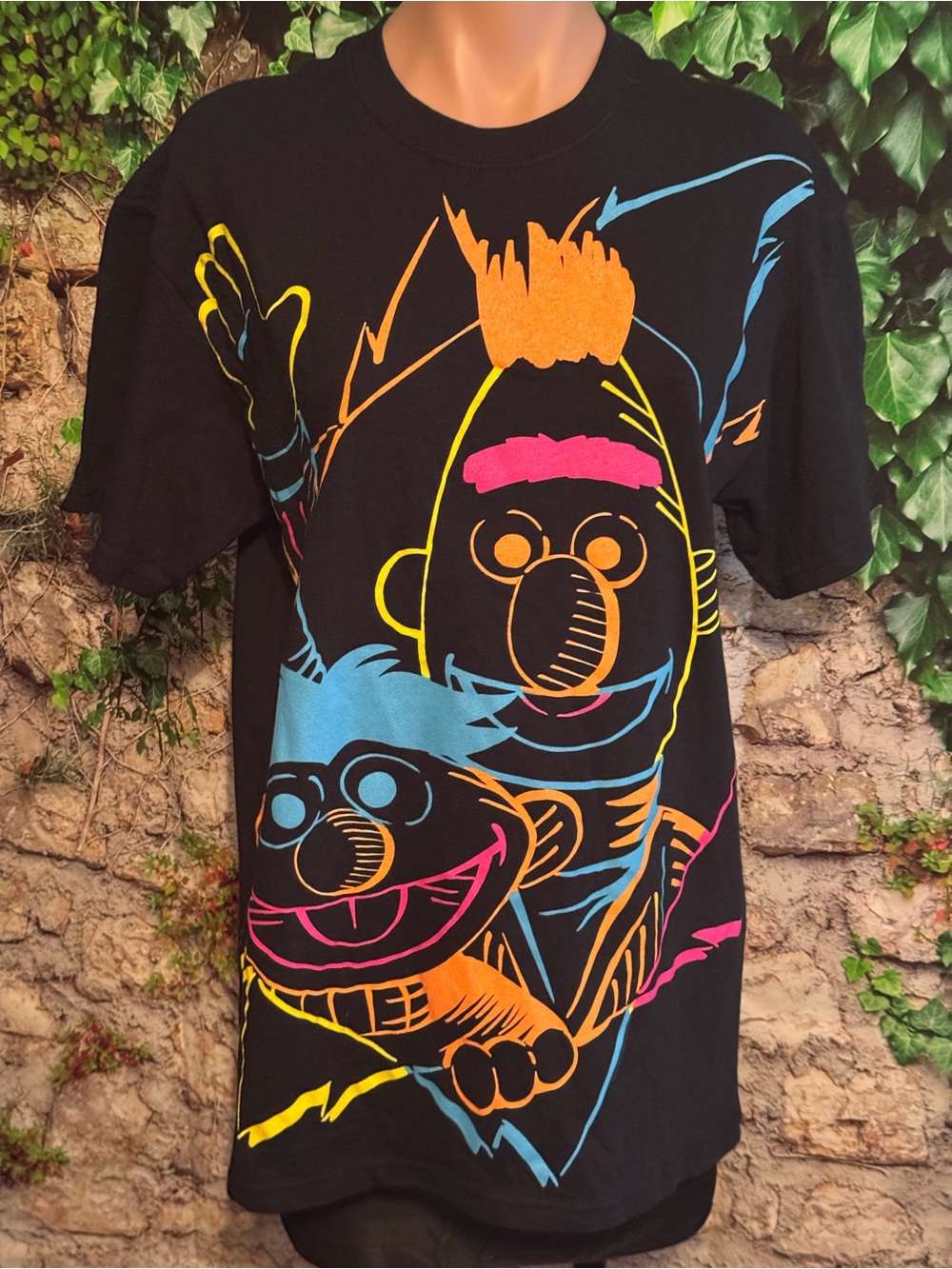 Vintage Bright Neon Bert & Ernie Sesame Street Graphic Short Sleeve Tee